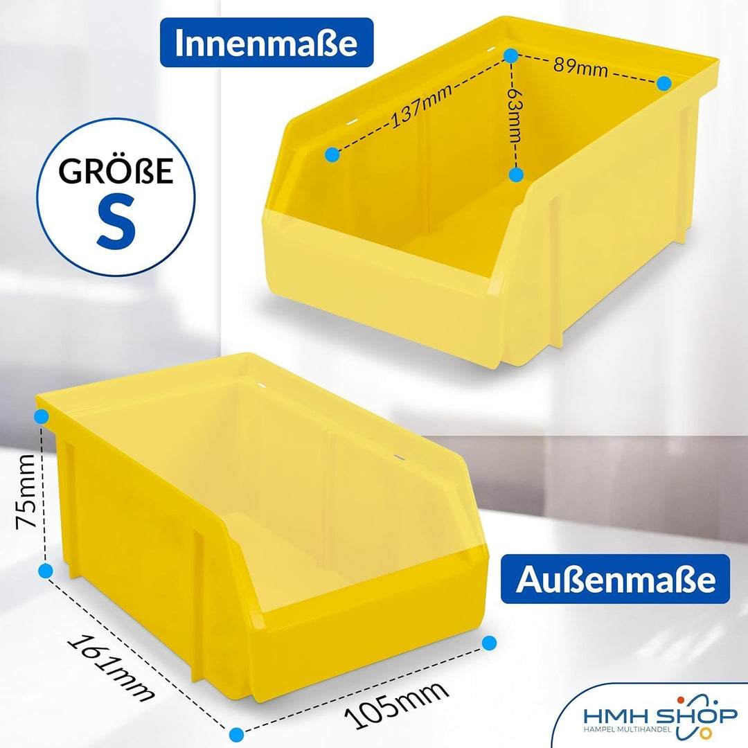 HMH 36x Stapelboxen Grösse S Werkstatt Garage Keller Sichtlagerboxen 161x105x75mm Lagerboxen GELB Si