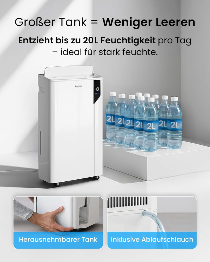 Pro Breeze Luftentfeuchter 20L in 24h Entfeuchtungsleistung - Luftentfeuchter elektrisch mit Wäschem
