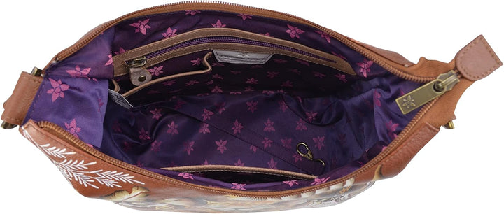 Anuschka Klassische Handbemalte Hobo Tasche aus echtem Leder mit beschlagenen Seitenfächern Cleopatr