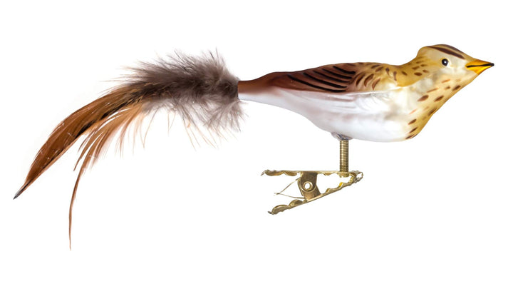 Birds of Glass® Glas-Vogel, Feldlerche mit Naturfeder | Glasschmuck Made in Germany aus eigener Hers