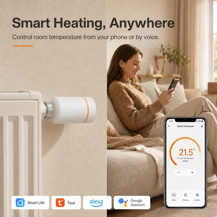 Yasorn WiFi-Heizkörperthermostat Smart-Heizungsventil, Heizungsthermostat mit APP-Fernbedienung, kom