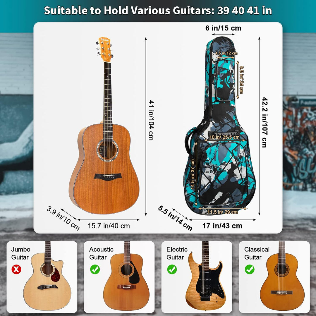 Gitarrentasche Full Size, 39 40 41inch Akustikgitarre Gig Bag, 15mm dick gepolstertes Gitarrenetui w