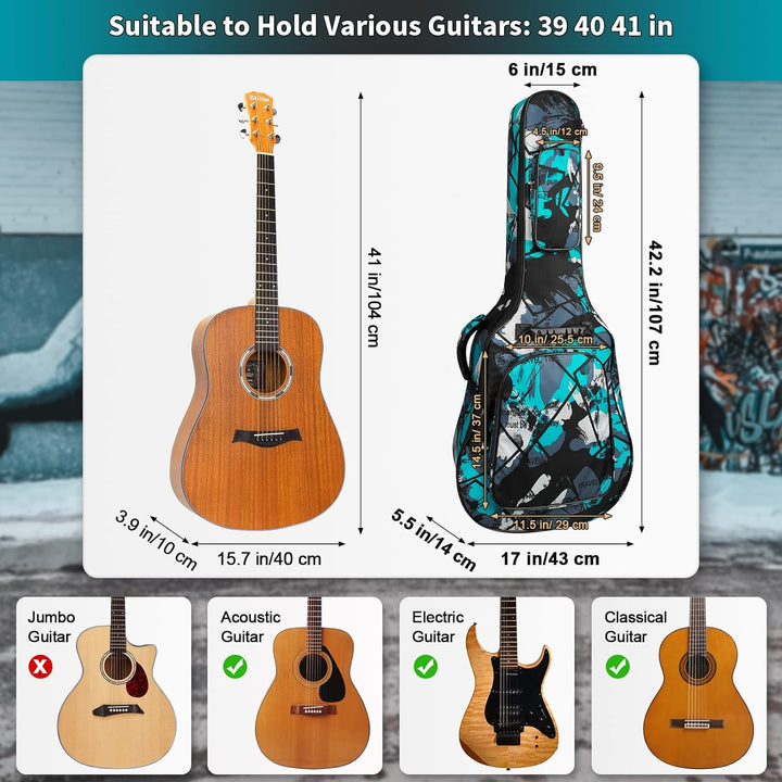 Gitarrentasche Full Size, 39 40 41inch Akustikgitarre Gig Bag, 15mm dick gepolstertes Gitarrenetui w
