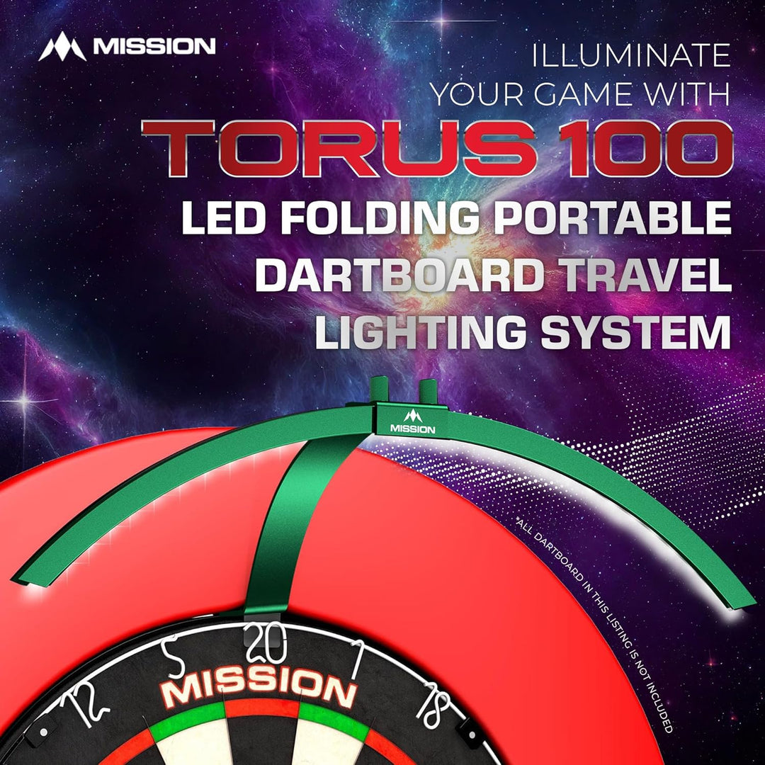 Mission Darts TOR100 Torus 100 | Dartscheibe LED klappbar tragbar Dartscheibe Reise Beleuchtungssyst