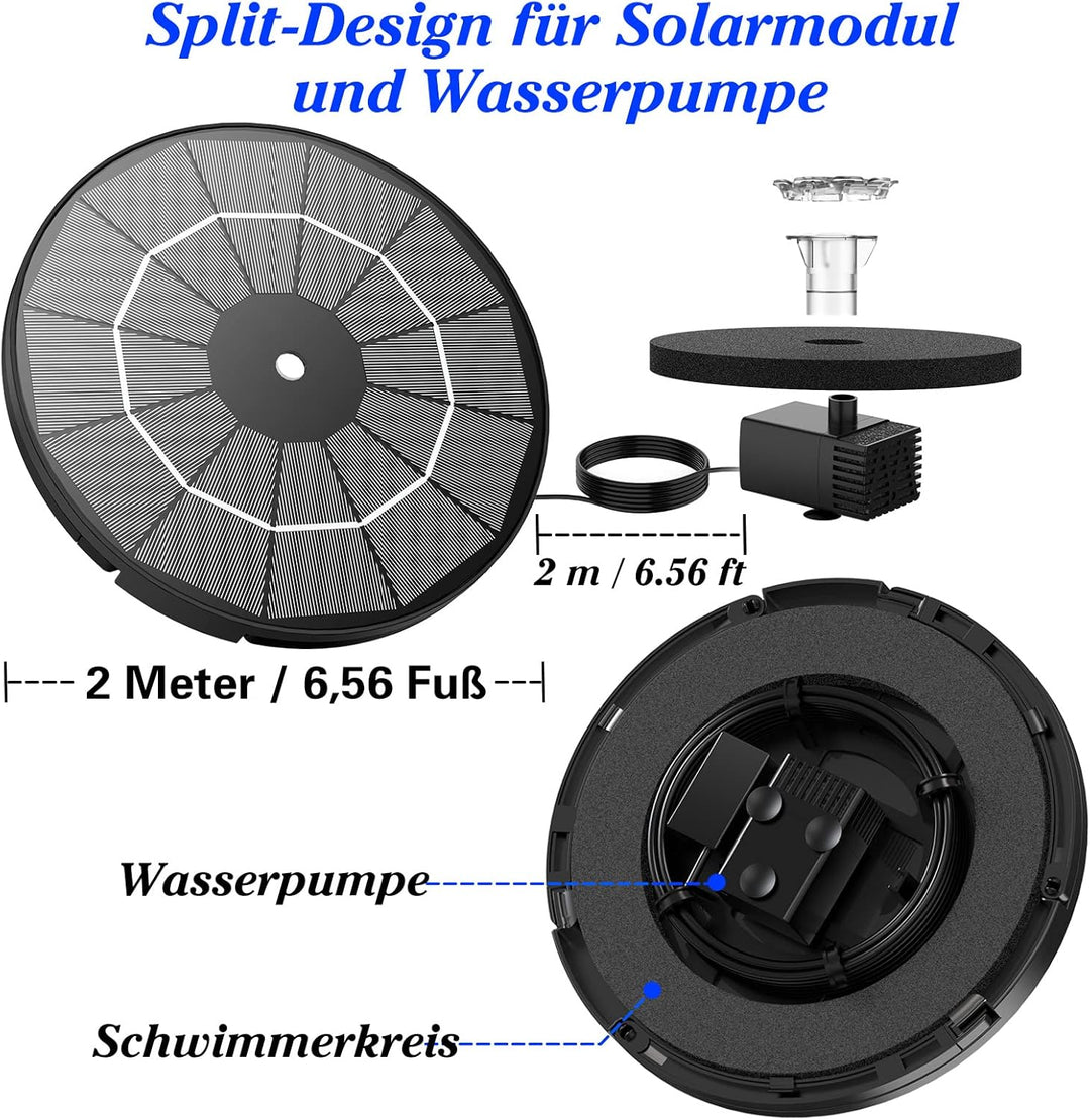 AMZtime Solar Springbrunnen 3,5W für Aussen mit 3M Kabel,Aufrüstung Solarbrunnen für Draussen mit 8