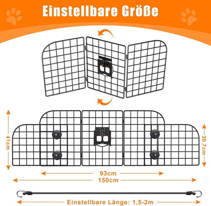 Denmay Hundegitter Auto, Universal Autoschutzgitter Trenngitter 30.7 x 93-150CM verstellbare Breite,