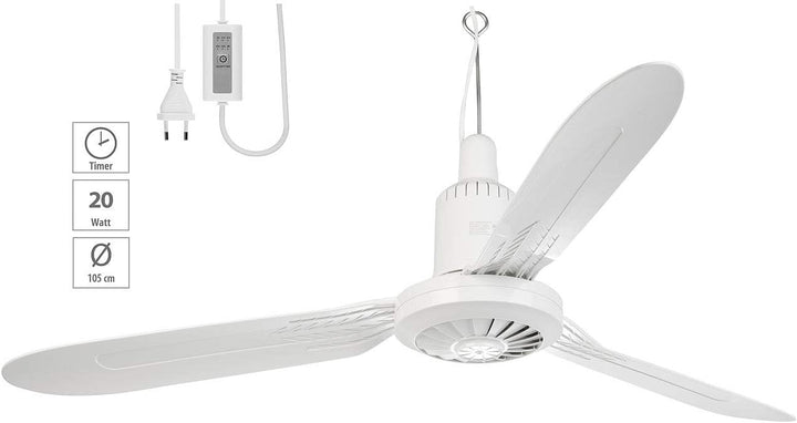 Sichler Haushaltsgeräte Deckenventilator: Mobiler XXL-Decken-Ventilator, 3 Flügel, Timer, Haken, 105