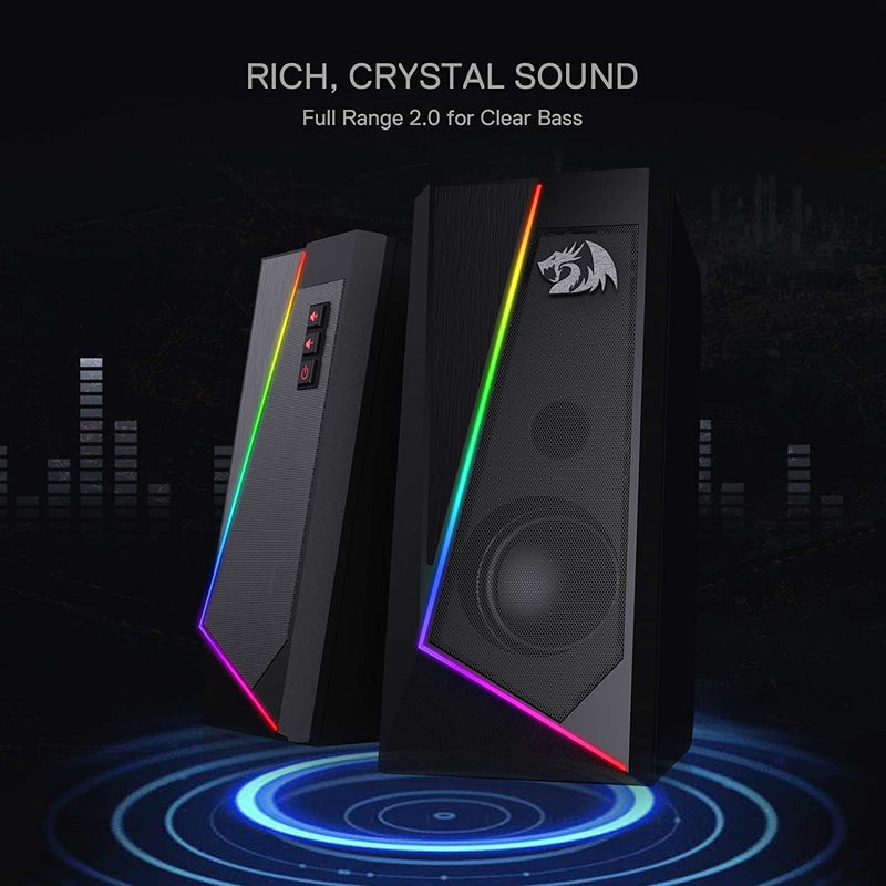 Redragon GS520 Anvil RGB Desktop-Lautsprecher, 2.0-Kanal-PC-Stereo-Lautsprecher mit 6 farbigen LED-M