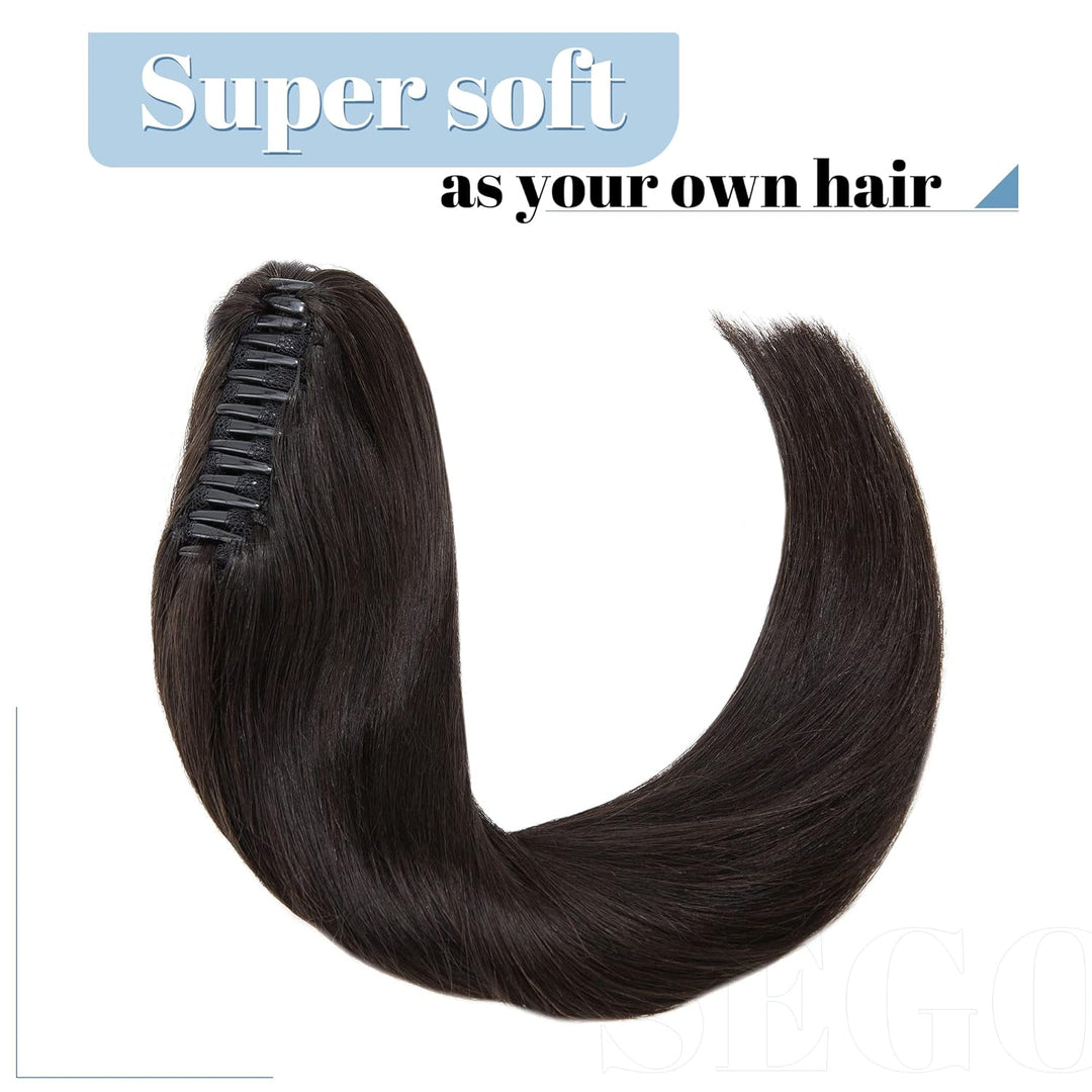 SEGO Ponytail Haarteil Echthaar Zopf Extension mit Klammer Clip in Pferdeschwanz Haarverlängerung 10