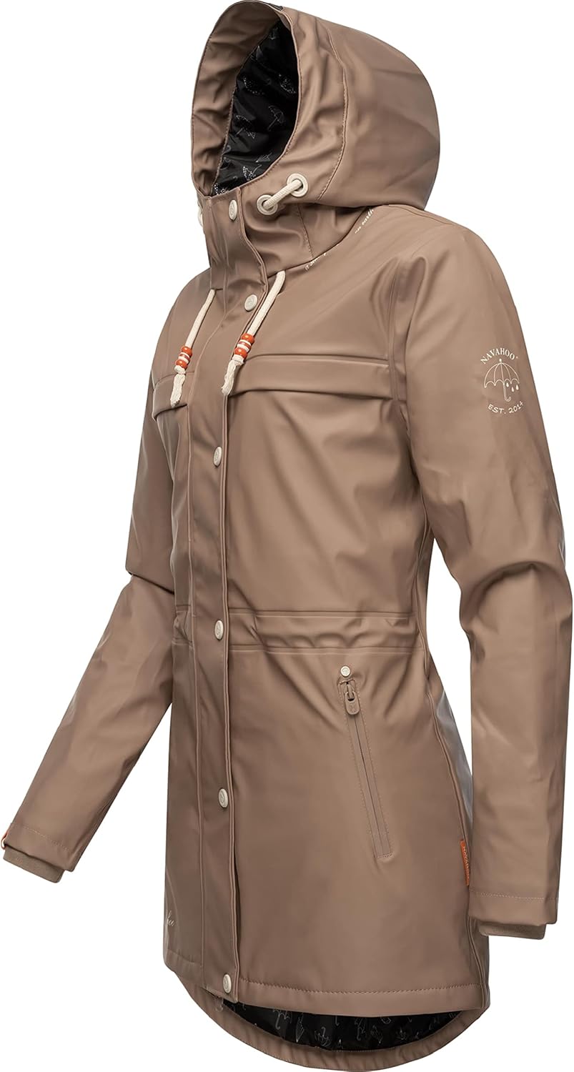 Navahoo Damen Übergangsjacke Regenmantel wasserdicht lang warm gefüttert mit Kapuze Rainy Forest XS-