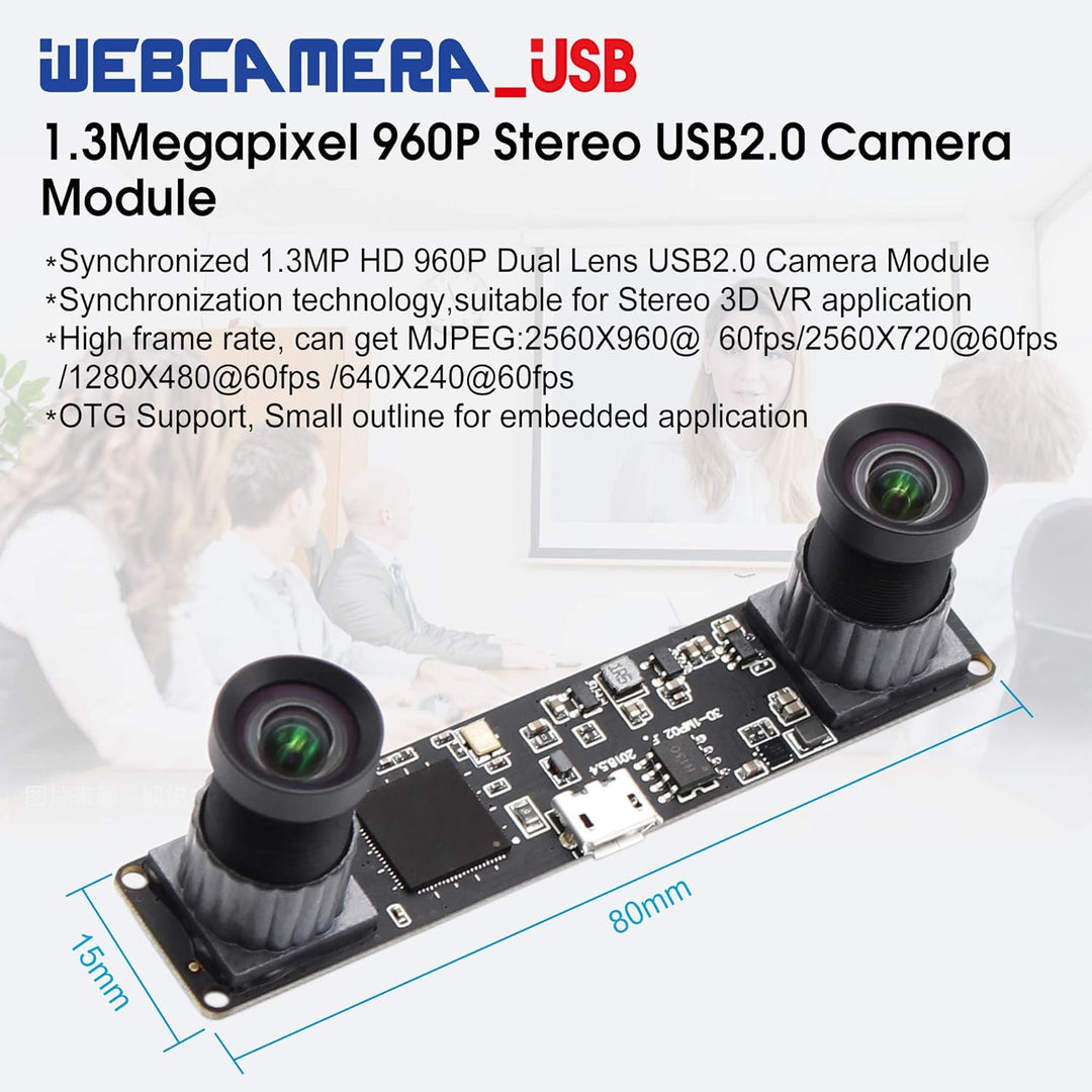 G Doppelobjektiv USB Kameramodul 960p 60fps 3D Stereo Synchronisiertes Webcam Board Modul,1,3MP Dual
