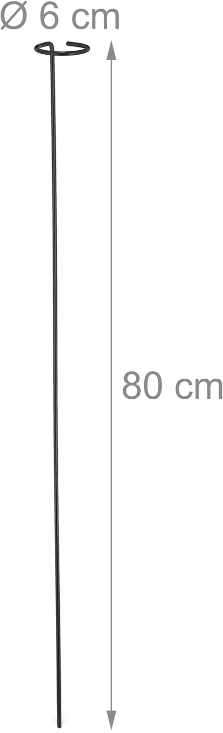 Relaxdays 12 x Pflanzstäbe Metall, Rankstäbe mit Ring, Metallstäbe Garten, Rankhilfe Stäbe, 80 cm la