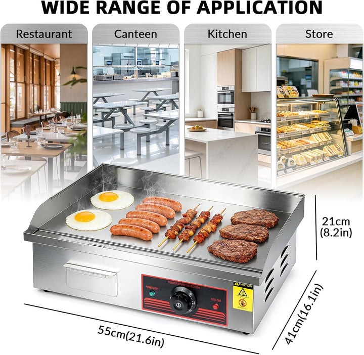 Grillplatte Elektrisch 3000W, Kommerzielle Elektrische Grillplatte Edelstahl Grillfläche Flach 55x41