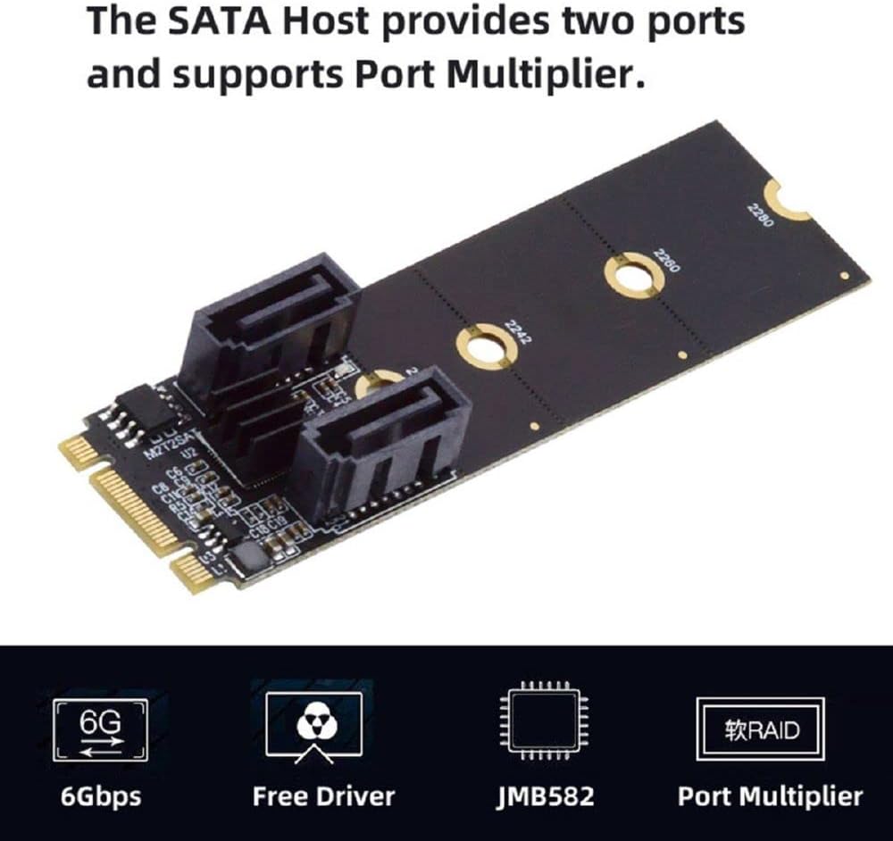 cablecc PCI Express NGFF Key B+M zu SATA 3.0 6 Gbps Dual Ports Vertical Adapter Converter Festplatte
