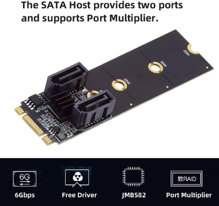 cablecc PCI Express NGFF Key B+M zu SATA 3.0 6 Gbps Dual Ports Vertical Adapter Converter Festplatte