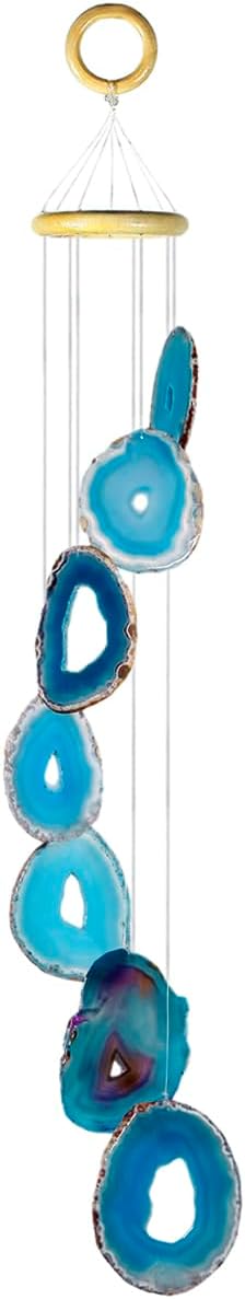 KYEYGWO Blau Achat Scheiben Geode Windspiel Sun Catcher KristallsteinGlockenspiel Artwork für Hausga