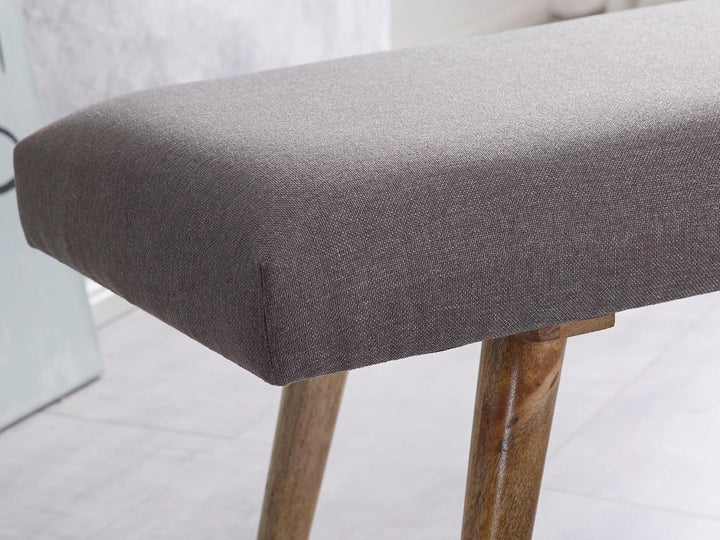 FineBuy Sitzbank Stoff/Massivholz Bank grau 117x51x38 cm im Retro Stil, 2er Polsterbank Flur, Gepols