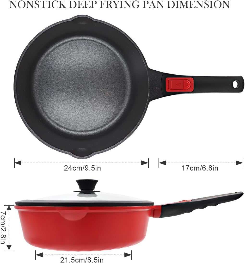 Pfanne 24cm mit Deckel, Aluminium Bratpfanne Hoher Rand mit Abnehmbarer Griff, für alle Herde|Anti-K