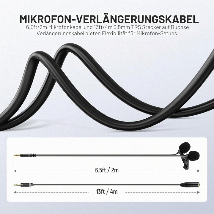 NEEWER 2m Wired Mic, Doppeltes Lavaliermikrofon mit 4m Verlängerungskabel, Mini Ansteckmikrofon, omn