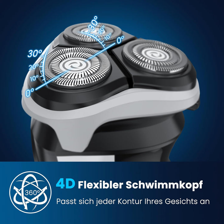 SweetLF [2025 Neu] Rasierer Herren (plus 3 Klingen + 1 Schnellladegerät) mit 3D-Drehkopf, LED-Bildsc