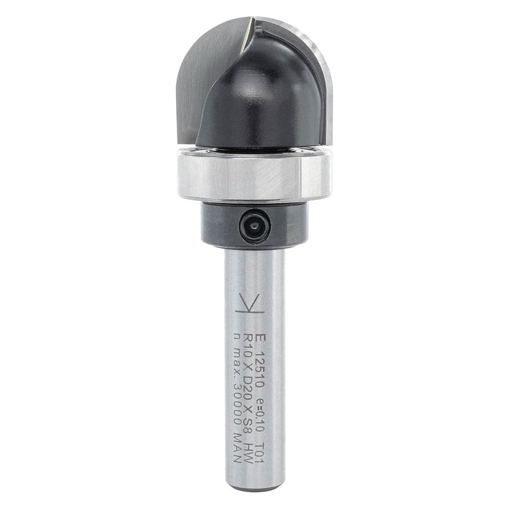ENT 12510 Hohlkehlfräser HW, Schaft (S) 8 mm, Radius (R) 10 mm, D 20 mm, NL 16 mm, SL 32 mm, mit Kug