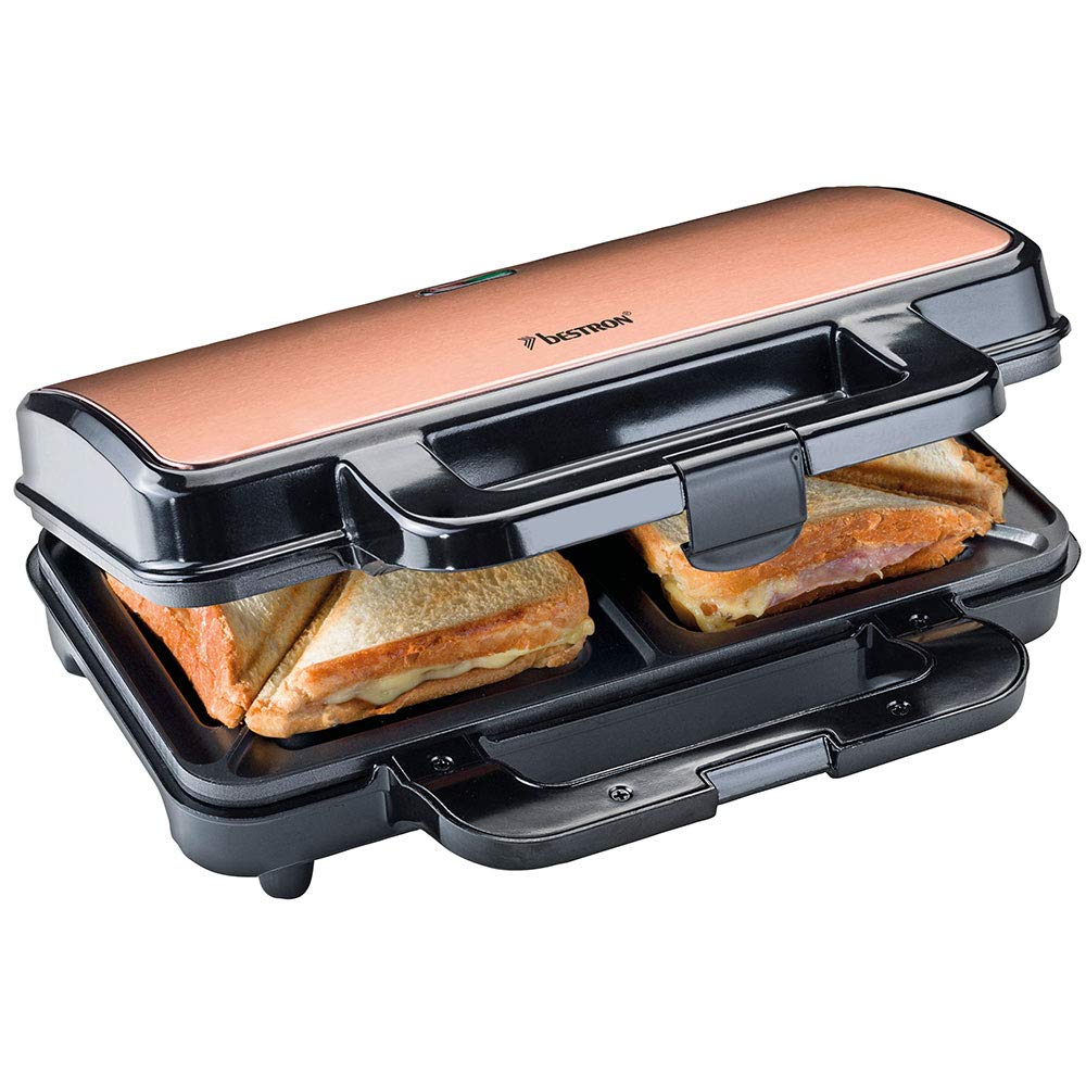 Bestron XL Sandwichmaker, Antihaftbeschichteter Sandwich-Toaster für 2 Sandwiches, 900 Watt, Schwarz