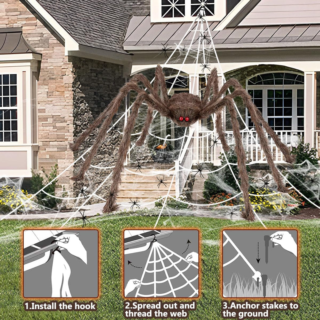 iZoeL XXL Halloween Deko 700cm Riesige Spinnennetz+ 200cm Graue Spinne +Spinnweben+ 30 Mini Spinne,
