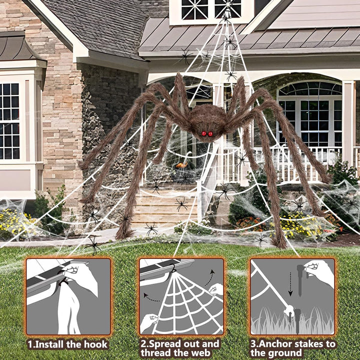 iZoeL XXL Halloween Deko 700cm Riesige Spinnennetz+ 200cm Graue Spinne +Spinnweben+ 30 Mini Spinne,