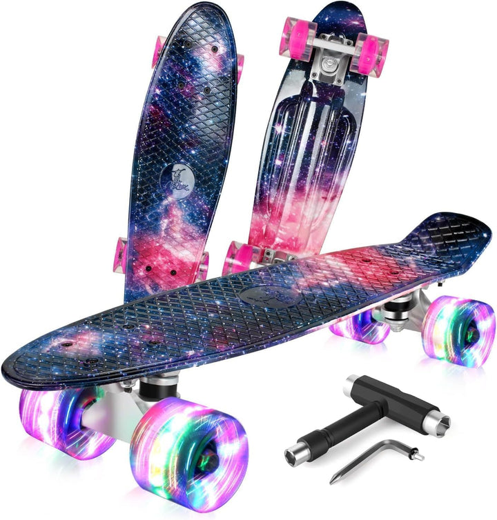 BELEEV Skateboard Komplette 22 Zoll Mini Cruiser Skateboard für Kinder Jugendliche Erwachsene, LED L