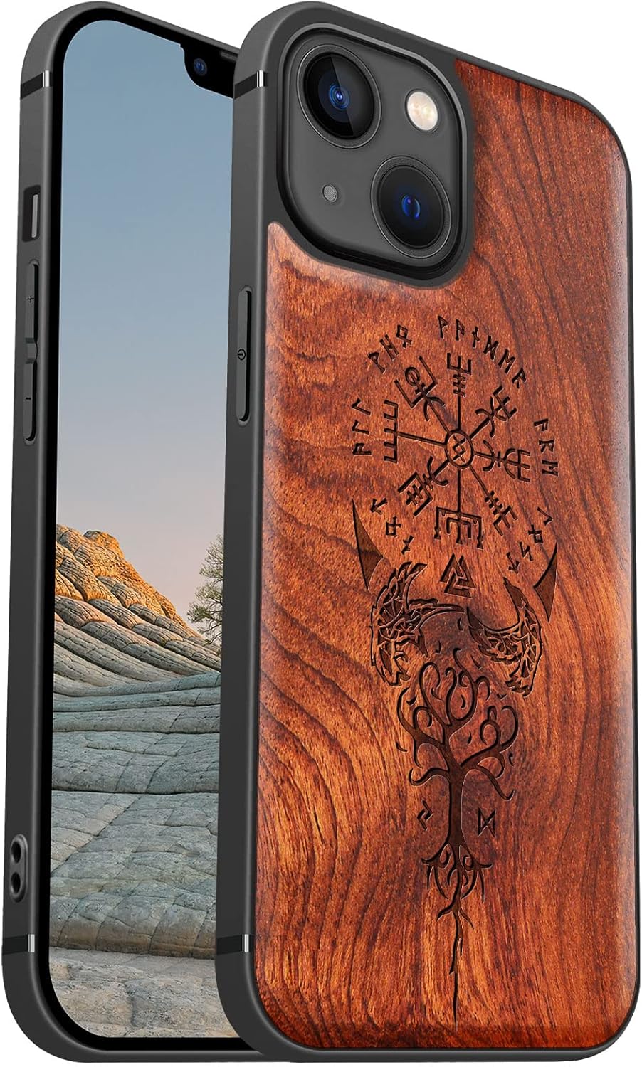 Carveit Magnetisch Hülle für iPhone 13 [Elegante Rosenholz] [Weich TPU Stossstange] Stossfeste Handy