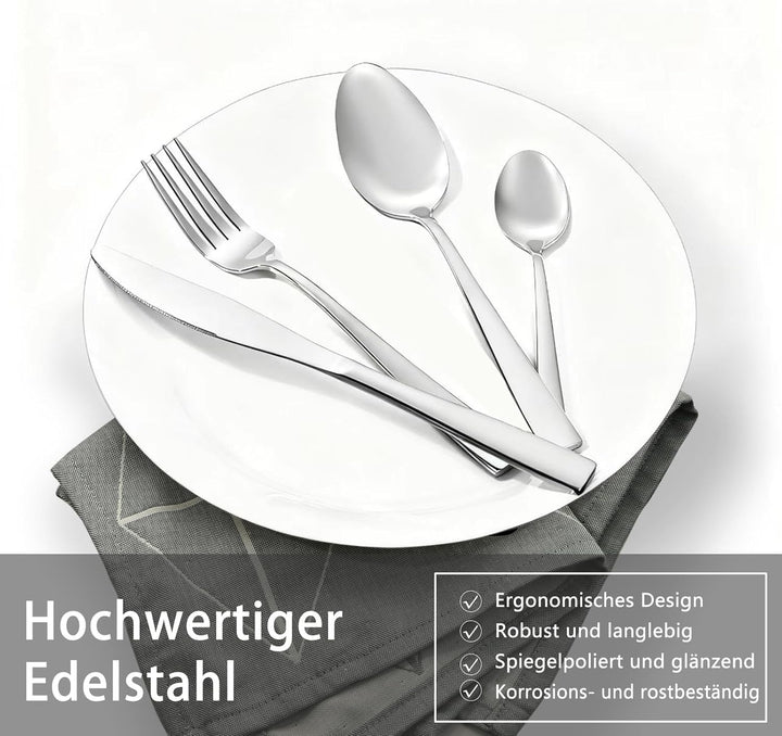 Otto Koning Leipzig, Besteck Set 8 Personen, Essbesteck Set 32 teilig, Besteck Edelstahl, Hochglanzp