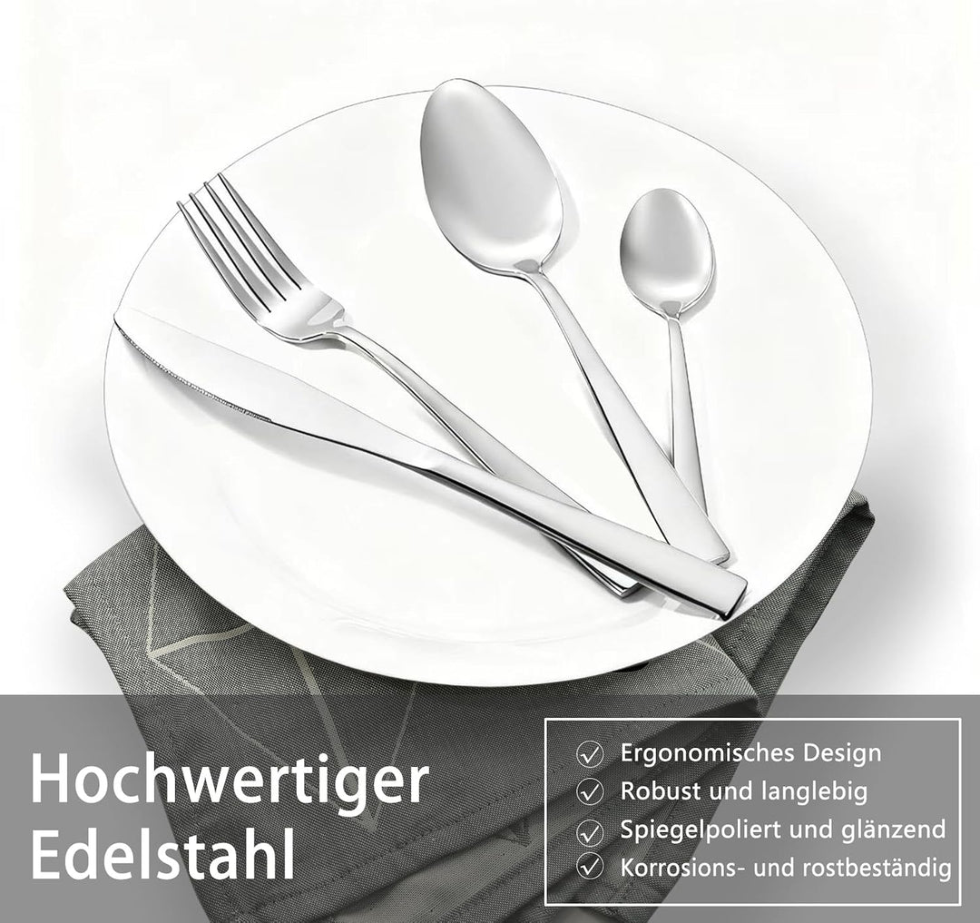 Otto Koning Leipzig, Besteck Set 8 Personen, Essbesteck Set 32 teilig, Besteck Edelstahl, Hochglanzp