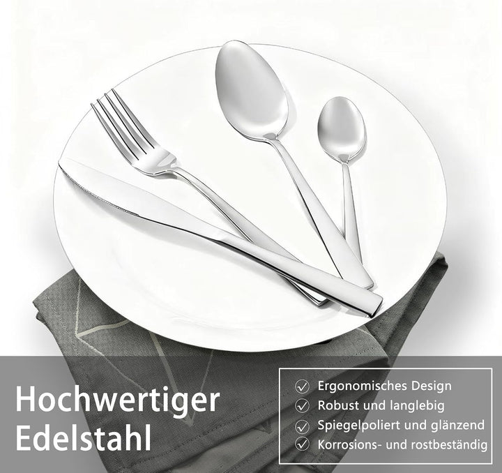 Otto Koning Leipzig, Besteck Set 8 Personen, Essbesteck Set 32 teilig, Besteck Edelstahl, Hochglanzp