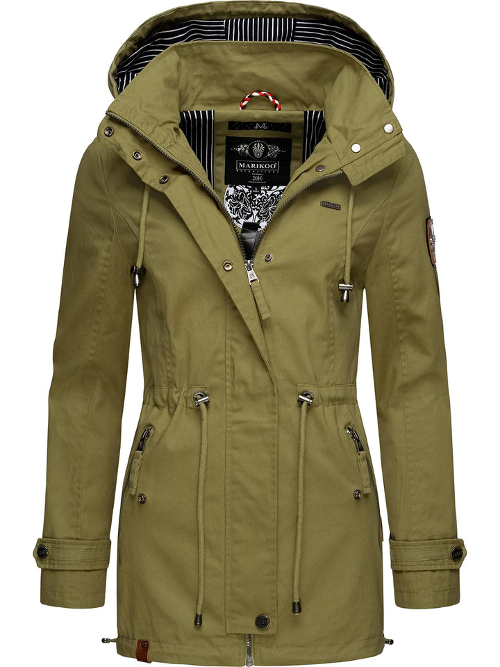 MARIKOO Damen leichte Übergangsjacke Baumwoll-Parka mit Kapuze Nyokoo XS-XXL S Grün, S Grün