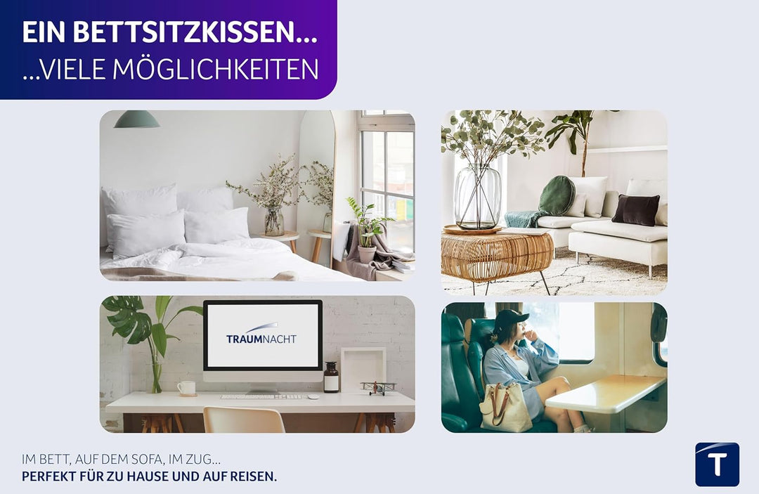 Traumnacht Cozy Bettsitzkissen, Lesekissen, Rückenkissen, hellgrau, Abnehmbarer, waschbarer Bezug au