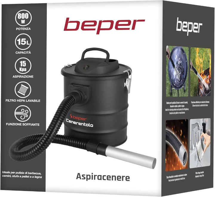 BEPER P202ASP250 Professioneller Aschesauger 800W, 15-Liter-Tank, Hepa-Filter, Gebläsefunktion, Stau