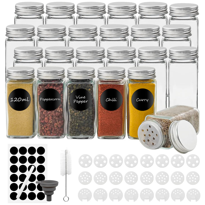Gewürzgläser Eckig 24er Set, Withosent 120ml Gewürzdosen Glas Gewürzstreuer mit Schraubkappe, Gewürz