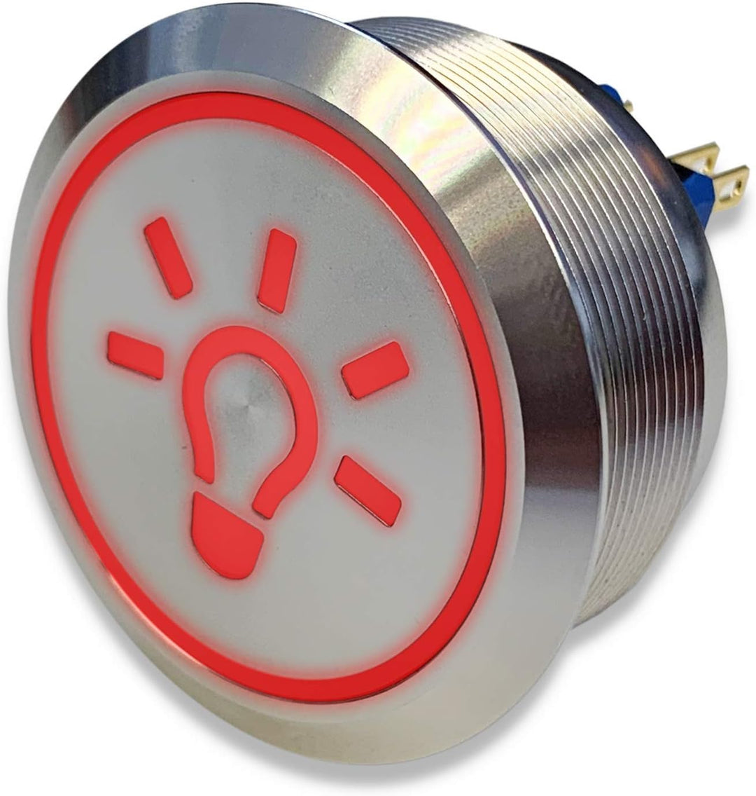 Edelstahl Drucktaster Ø40mm, 2-polig, 10 Pin, Symbol Licht LED Ring (Rot), Rot