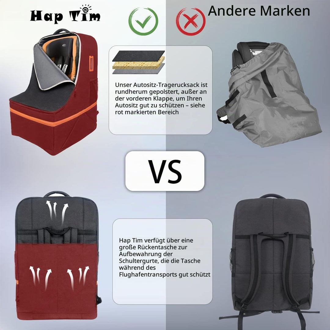 Hap Tim Autositz-Reisetasche, gepolsterter Autositzbezug für Flugzeug, tragbarer Autositzträger für