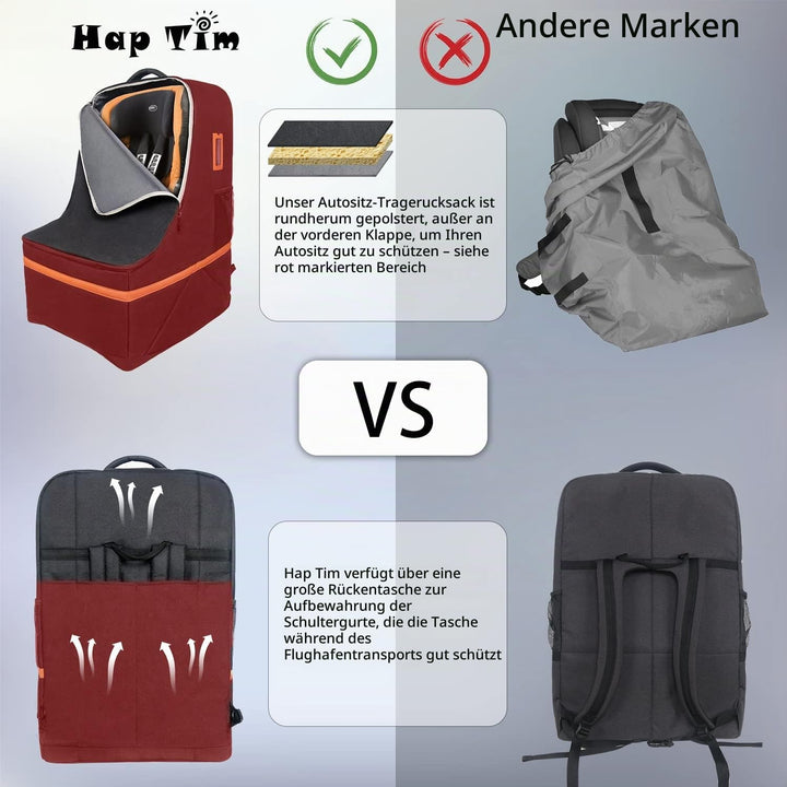 Hap Tim Autositz-Reisetasche, gepolsterter Autositzbezug für Flugzeug, tragbarer Autositzträger für