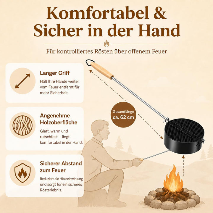 Popcorn Maker Lagerfeuer aus Kohlenstoffstahl mit Sicherheitsgriff Outdoor | Popcornpfanne für Grill