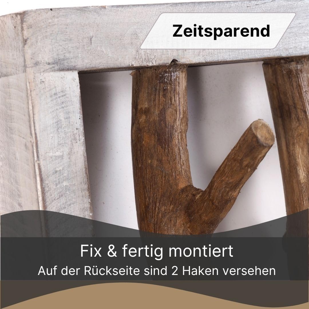 DESIGN DELIGHTS RUSTIKALE WANDGARDEROBE Limb | 45x23x~10-13 cm (BxHxT), Treibholz | Hakenleiste | Fa