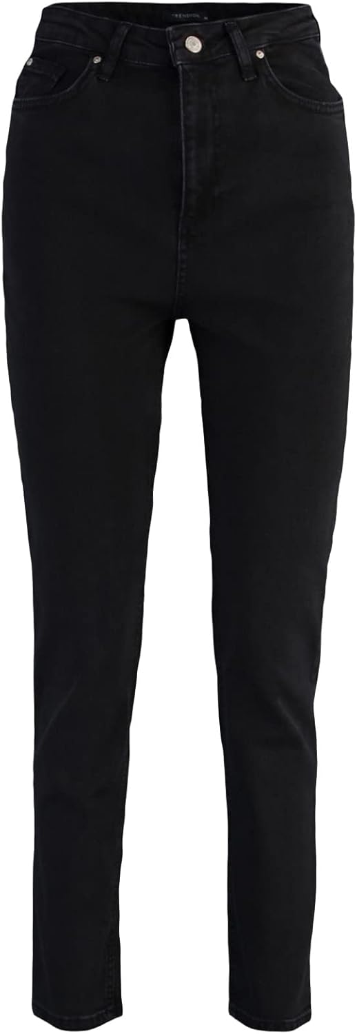 TRENDYOL Damen Herren Basic Hoher Bund Slim Jeans 34 Schwarz, 34 Schwarz