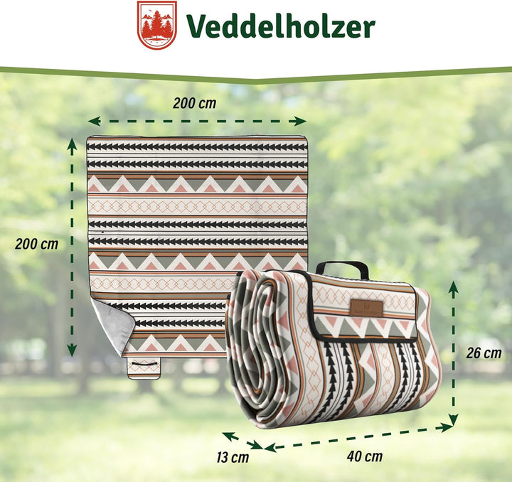 Veddelholzer 200 x 200 cm Boho Picknickdecke wasserdicht, sandfeste Stranddecke XXL isoliert & gepol