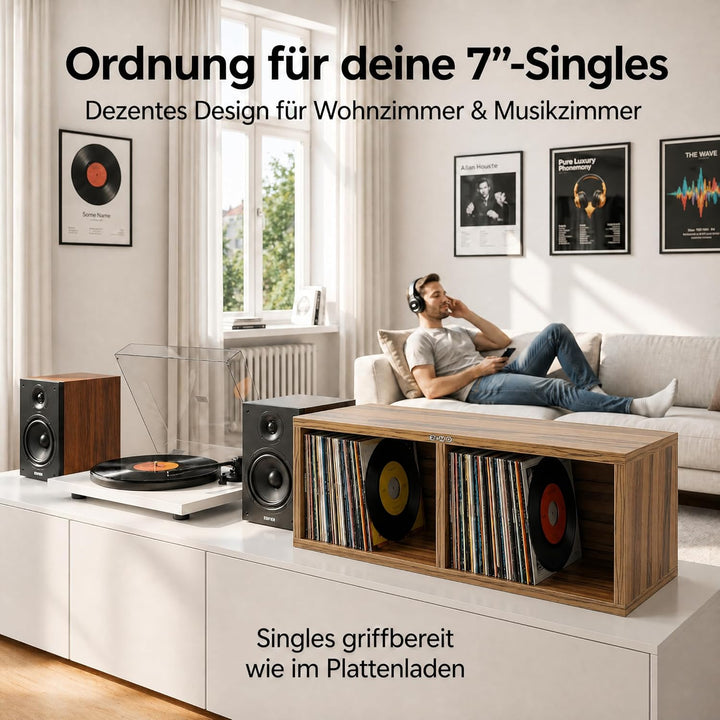 Zomo VS-Box 7/200 Vinyl Aufbewahrung für 200–240 Singles - 7 Zoll - 705 x 200 x 230 mm - Zebrano - M