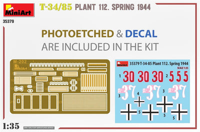 Mini Art 550035379 MiniArt 35379 1:35 T-34/85 Plant.112 Frühjar 1944-originalgetreue Nachbildung, Mo