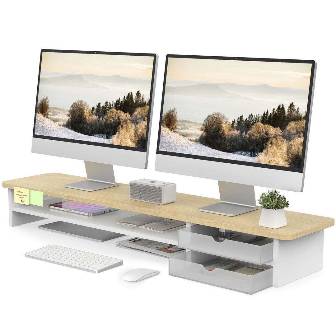 Fenge Dual Monitorständer Riser mit 2 Acryl Schubladen 108cm Grosse Computer Bildschirmständer für P