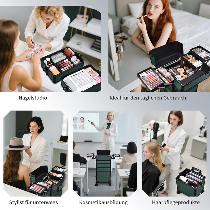 Kosmetikkoffer Alu Beauty Case 5 in 1 Kosmetik Trolley Rollkoffer Make up Koffer Gross Schminkkoffer