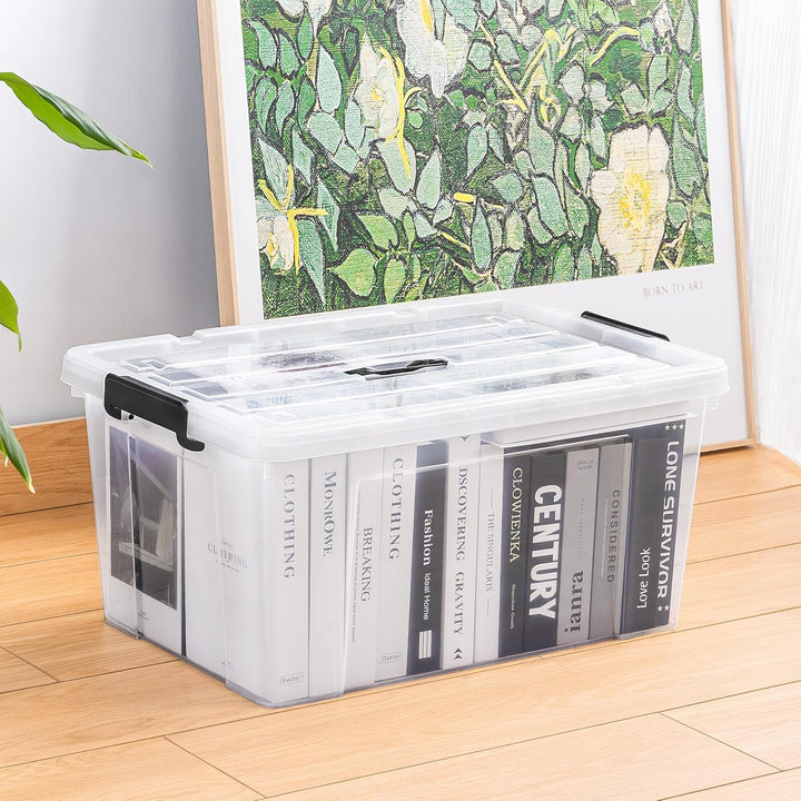 Cetomo,65L,4er-Pack, Aufbewahrungsbox mit deckel,Aufbewahrungsboxen, mit Clips, stapelbar, Wohnzimme