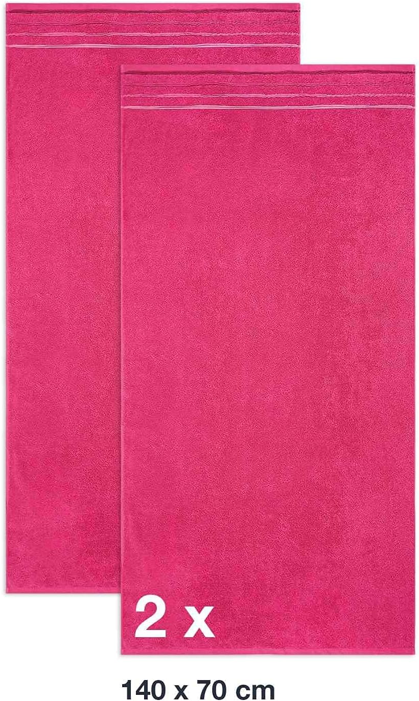 WohnDirect Duschtuch Set 2 teilig - 2 Badetücher (70x140) - Frottee 100% Baumwolle - Pink 2 Badetüch